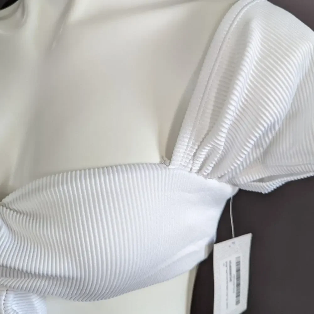 Boohoo Twist Front Rib White Bikini Crop Top sz 8 New